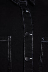 Limited Edition Men's Black Regular Fit Contrast Stitched Denim Denim Jacket Tmnaw24ce00014