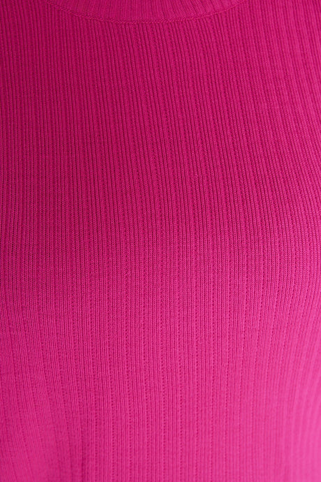 Fuchsia Ribbed Crew Neck Knitwear Sweater Pants Suit Tbbaw23cp00044