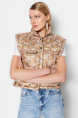 Multi Color Floral Pattern Quilted Vest Twoaw23ye00062