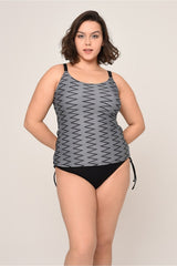 Women's Plus Size Adjustment Strap Side Sliding Black Zigzag Pattern Tankini 98980765