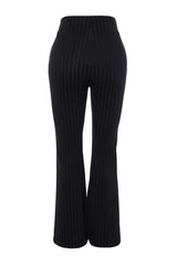 Navy Blue Knitted Sides Slit Spanish Leg High Waist Striped Leggings Pants Tbbss23ar00036