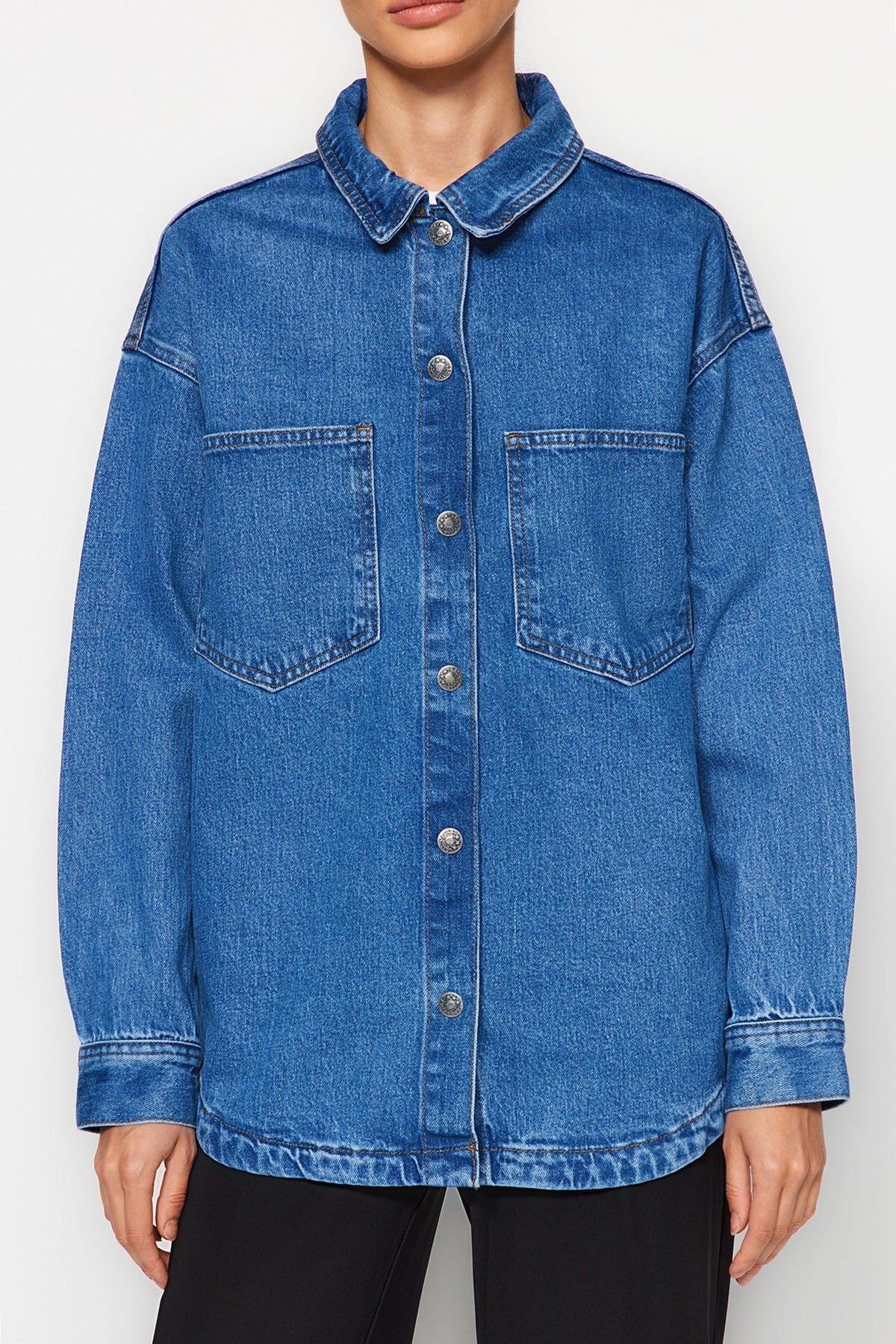 Indigo Pocket Detailed Denim Jean Jacket Tctaw24ck00028