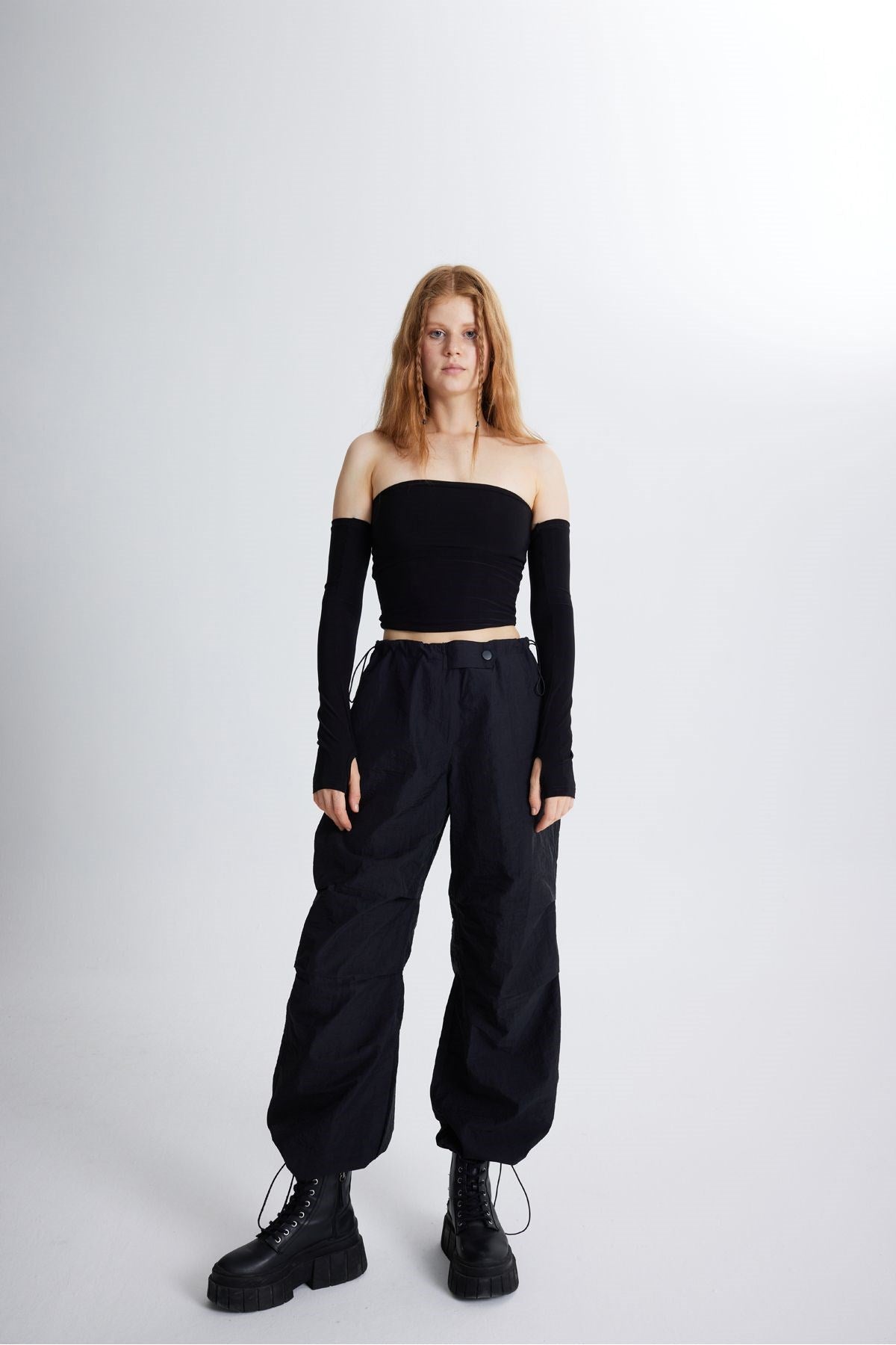 Elastic Parachute Pants With Adjustable Waist And Leg Black Hlss23-00051