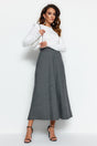 Grey High Waist Button Closure A-line Knitted Skirt Tctaw23ee00052