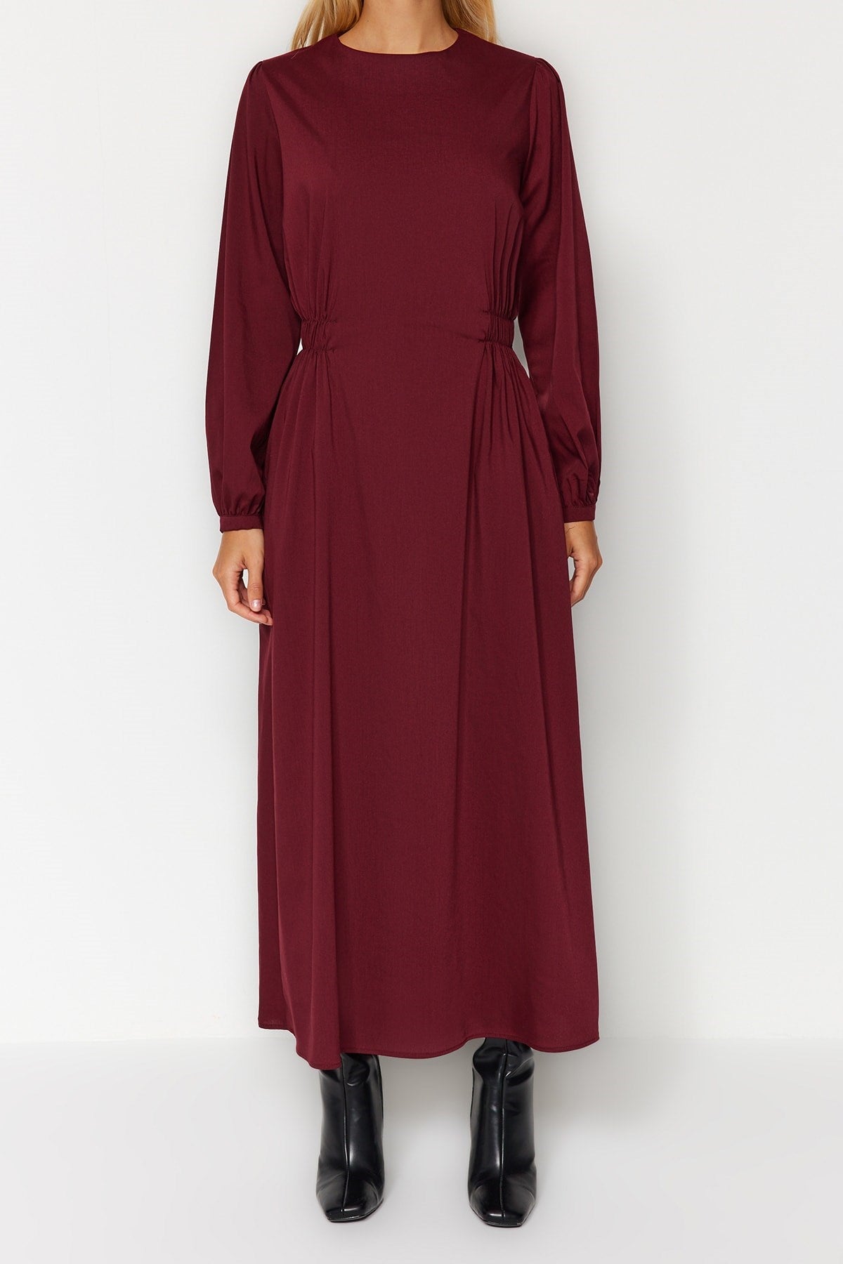 Burgundy Waist Detailed Woven Dress Tctaw24eb00093