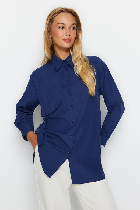 Oil Trench Coat Detailed Woven Cotton Shirt Tctaw24tg00013