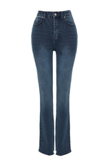 Blue Slit High Waist Flare Jeans Twoaw22je0382