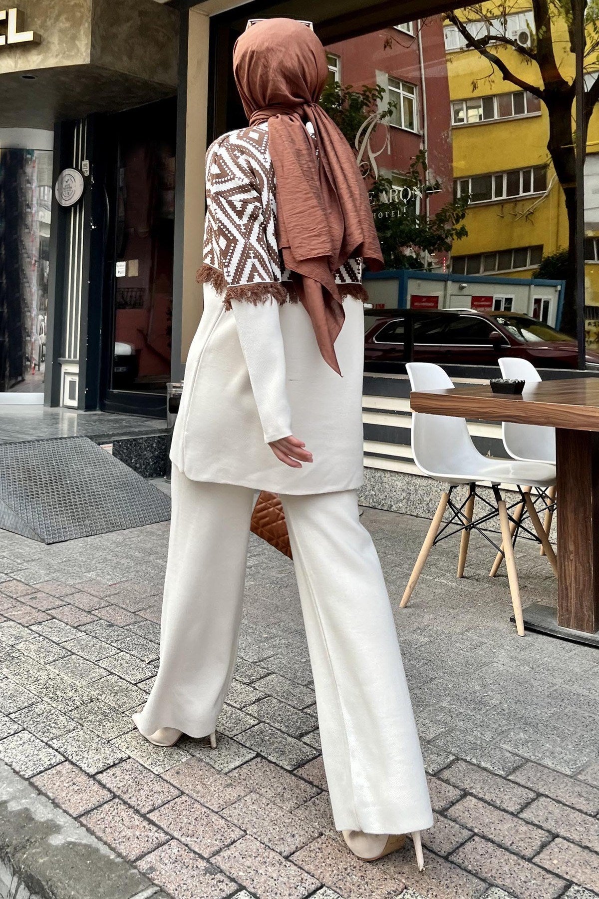 21808-beige Knitwear Tunic Trousers