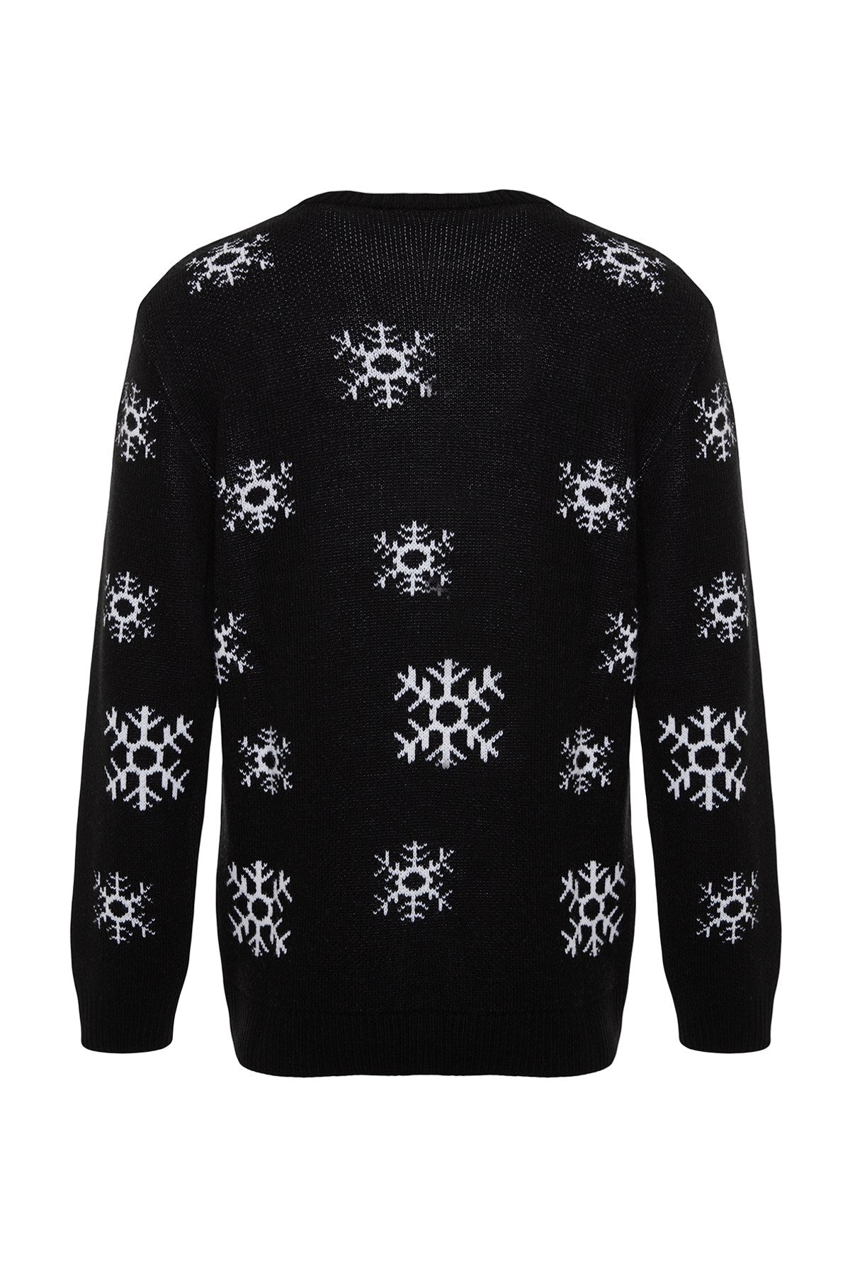 Black Mens Regular Fit Crew Neck Christmas Knitwear Sweater Tmnaw24kz00062