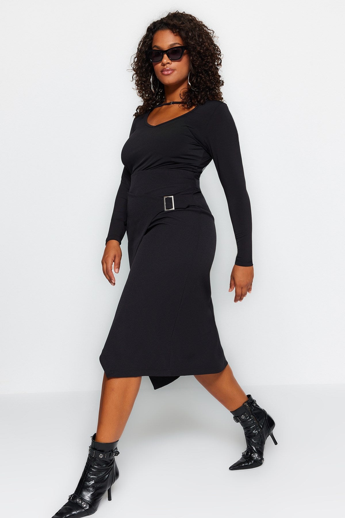 Black Flat Tire Finike Woven Plus Size Skirt Tbbaw24az00015