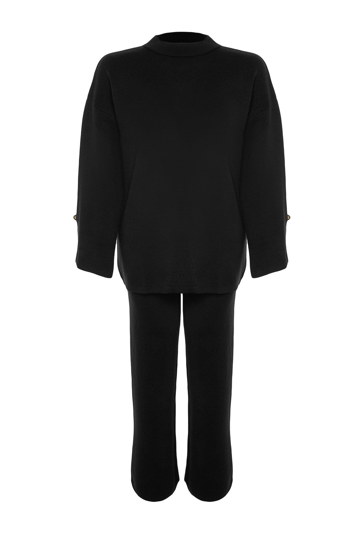 Black Straight Collar Plain Single Plate Plus Size Bottom-top Suit Tbbaw24cp00015