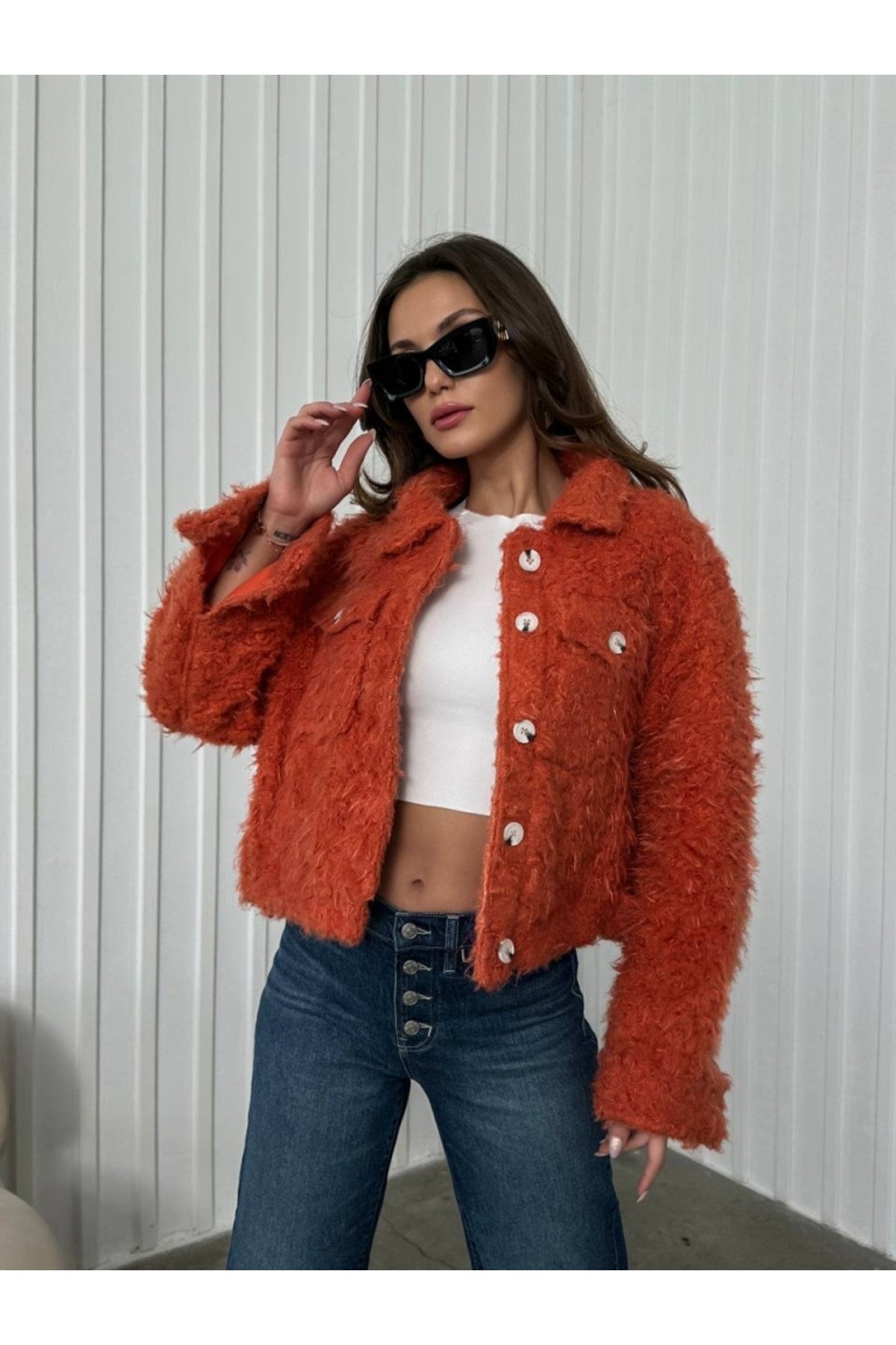 Orange Furry Short Jacket Tyc1fgcu1n170348830459299