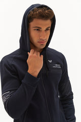 Men's Navy Blue Hooded Zipper Pocket Casual Sports Tracksuit Top 0371 Tb22ml06w0371-1