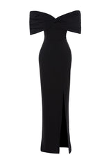 Black Lined Woven Long Night Evening Dress Tprss23ae00067