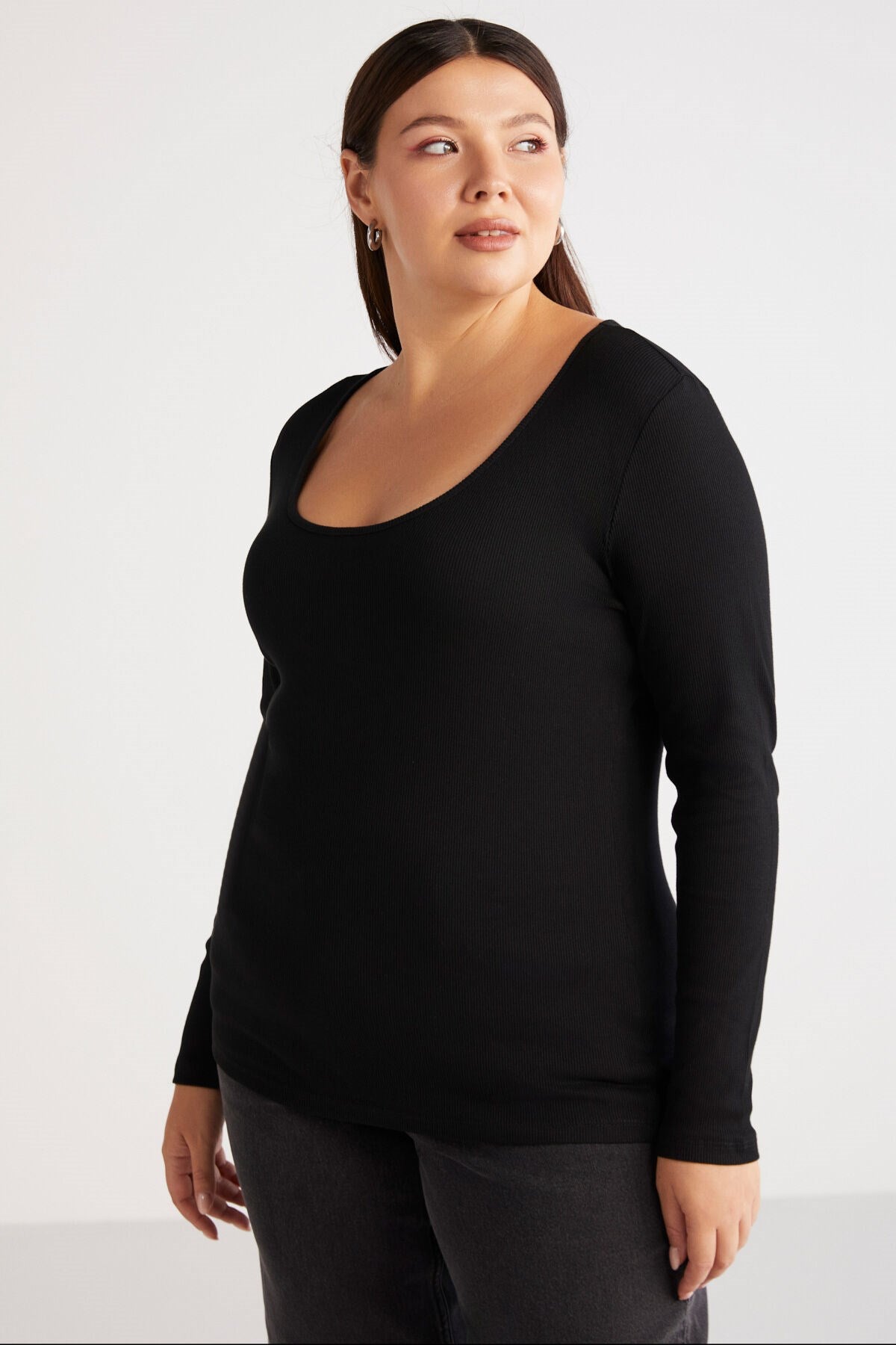 Regular Waisted Black Single Plus Size Blouse Hanabb01112023