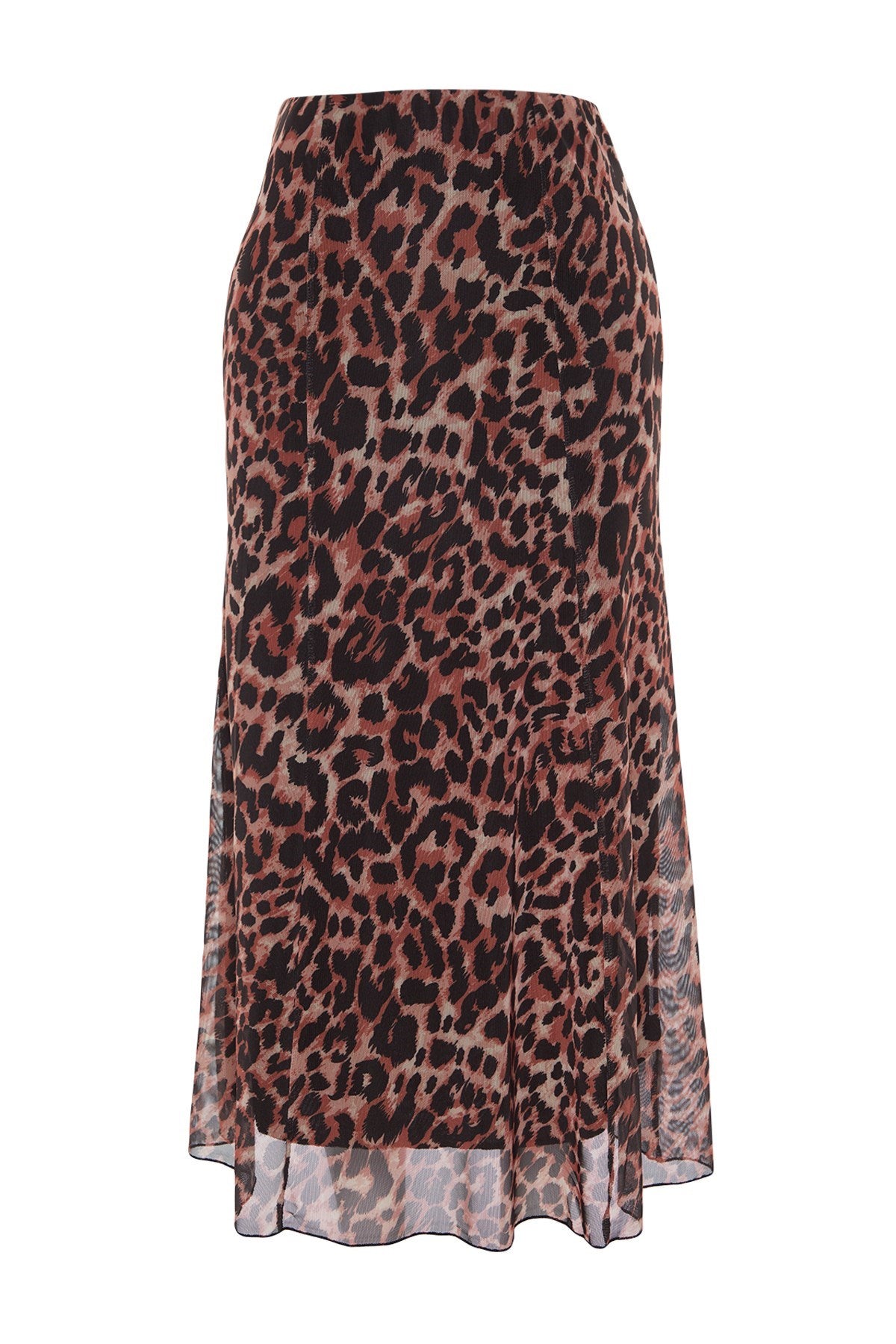 Multicolor Leopard Pattern Lined Tulle A Cut/bell Form Midi Knitted Skirt Twoaw24et00130