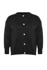 Anthracite Heart Button Closure Knitwear Cardigan Tbbaw24av00020