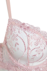 Pink Embroidered Lace Capless Baleen Thong Lingerie Set Thmaw24cc00019