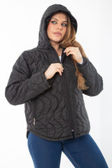 Women's Plus Size Navy Blue Front And Pocket Zipper Hooded Lined Quilted Coat 65n37281