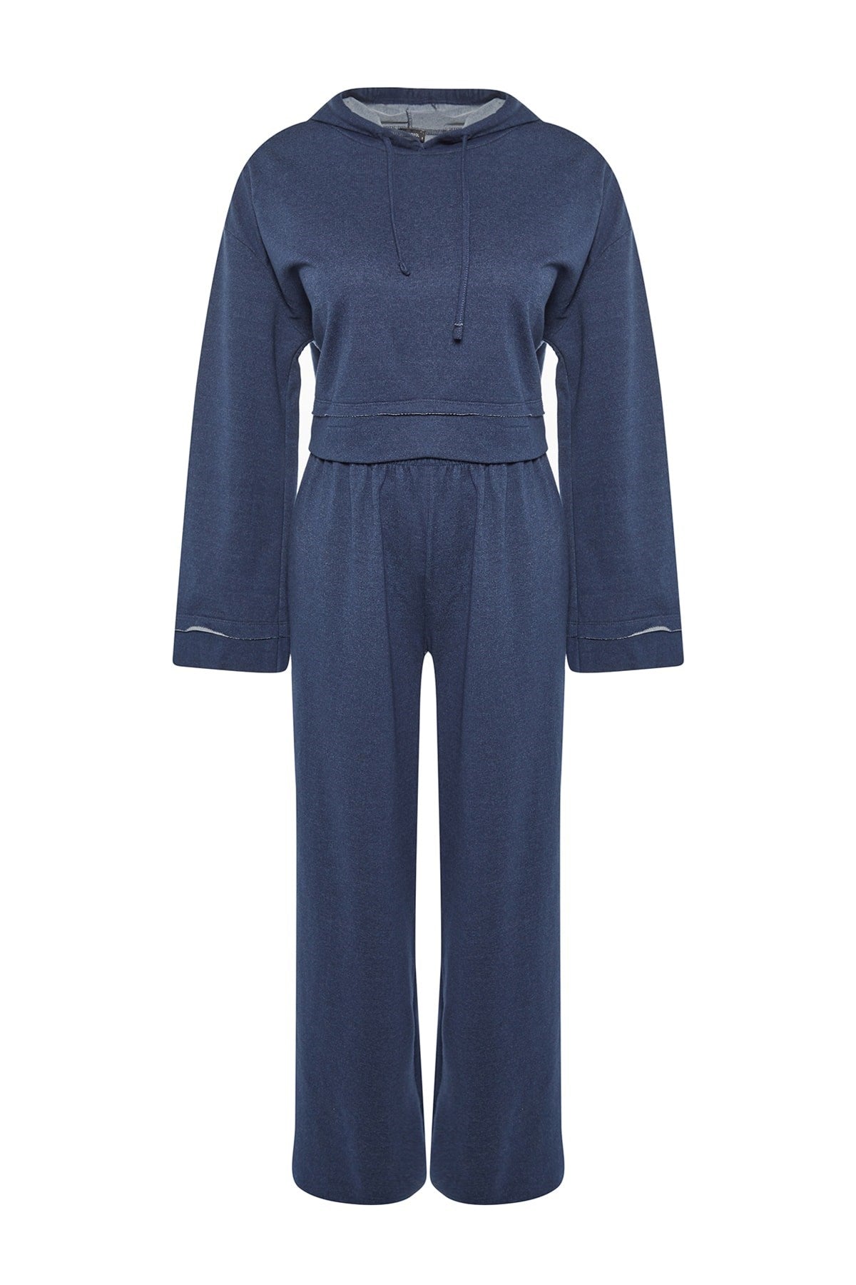 Navy Blue Wide Pattern Wide Leg Knitted Tracksuit Twoss21em0026