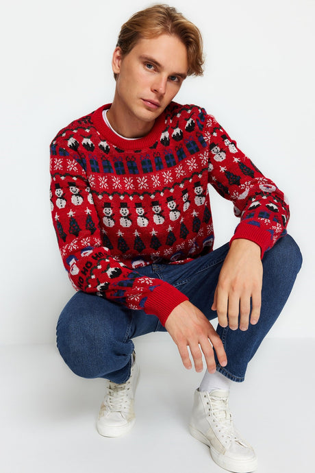 Country Men's Regular Fit Crew Neck Jacquard Christmas Knitwear Sweater Tmnaw23kz00226