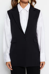 Single Button Woven Finike Fabric Vest With Black Lining Tctaw24yl00017