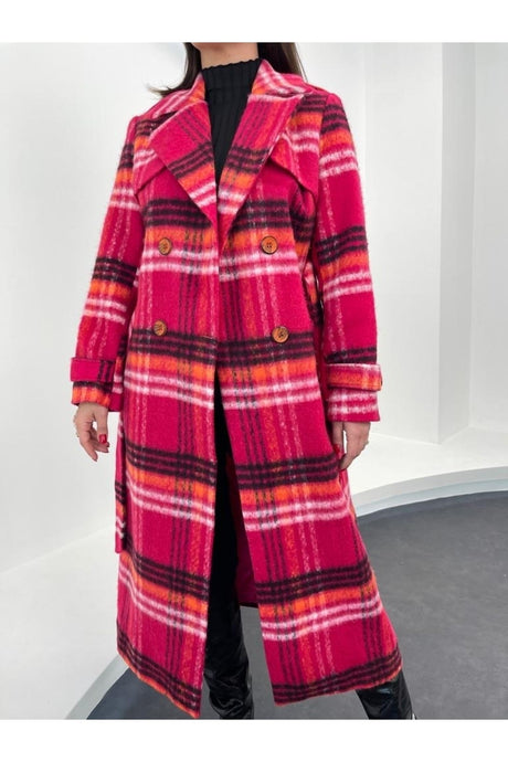 Premium Coat With Fuchsia Plaid Ey-1090