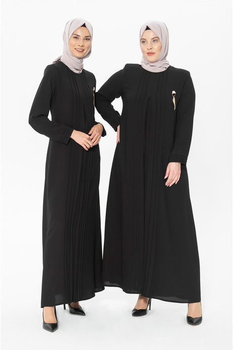 Plain Ribbed Detailed Plain Black Burkini Dress 5278 T21el3m5278