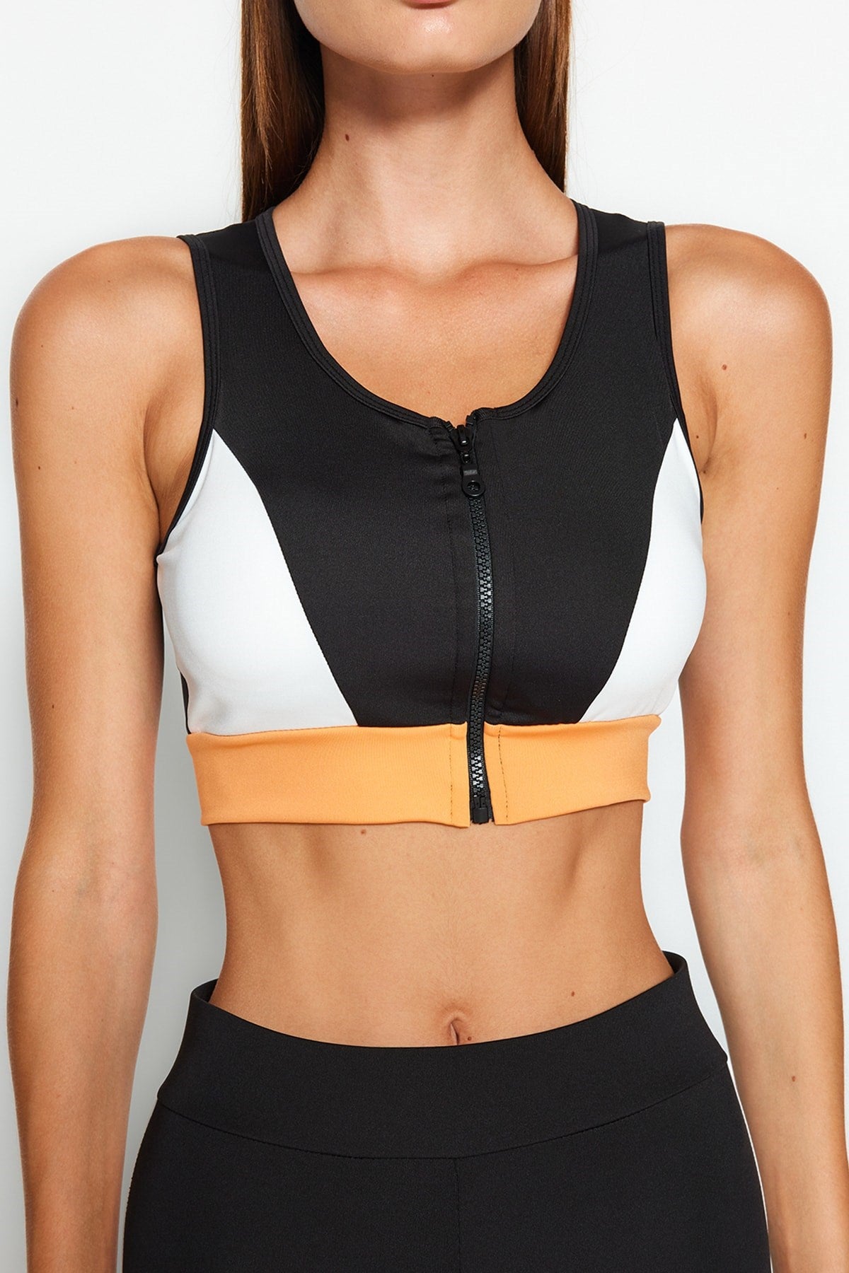 Navy Blue Color Block Supported/styling Zipper Sports Bra Twoaw21ss0005