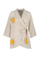 Beige Sun Printed Mini Woven Embroidery 100% Cotton Kimono&kaftan Tbess23km00022