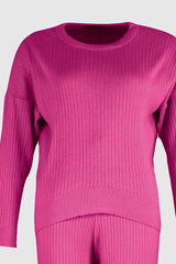 Fuchsia Ribbed Crew Neck Knitwear Sweater Pants Suit Tbbaw23cp00044