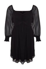 Black Plain A-line Mini Woven Plus Size Dress Tbbaw24ah00076