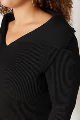 Black Boat Neck Slim Knitwear Blouse Tbbaw23an00126