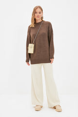 Brown Straight Collar Knitwear Sweater Tctaw22ak0045