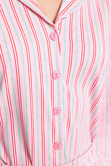 Pink 100% Cotton Striped Shirt-pants Knitted Pajama Set Thmaw24pt00144