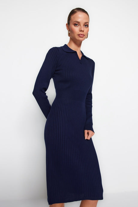 Navy Midi Knitwear Polo Neck Dress Twoaw22el1376