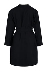 Black Belted Wide Collar Oversize Cashmere Coat Tbbaw23kb00001