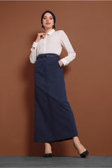 Women's Navy Blue (indigo) Front Buttoned Belted Skirt 6319 20yetktr6319