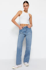 Blue High Waist Wide Leg Jeans Twoaw22je0249