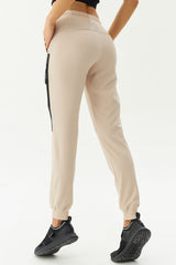 Women's White Woven Lycra Slim Bi-strech Solid Color Pockets Ribana Leg Sports Casual Sweatpants 352