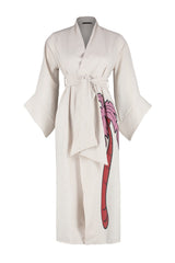 Beige Palm Printed Belted Maxi Woven Kimono&kaftan Tbess23km00039