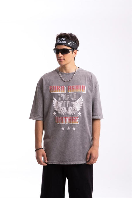 Born Again Printed Acid Wash Oversize T-shirt Flaw-123-005-012