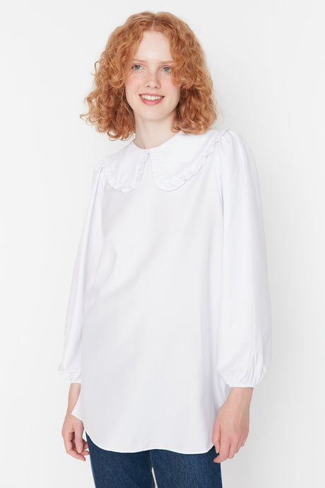 White Baby Collar Woven Tunic Tctss21tn0089