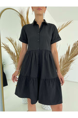 Black Short Sleeve Shirt Dress 5540