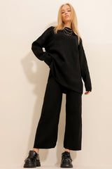 Women's Black Double Knitwear Suit Alc-x11059