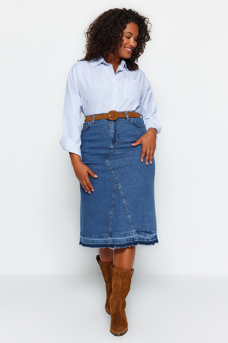 Blue Color Block Denim Skirt Tbbaw24az00025