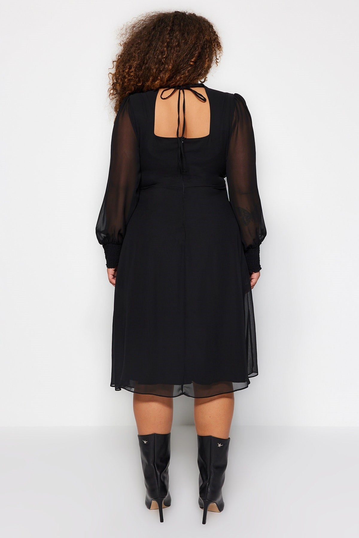 Black Slit Detailed A-line Woven Dress Tbbaw24ah00040