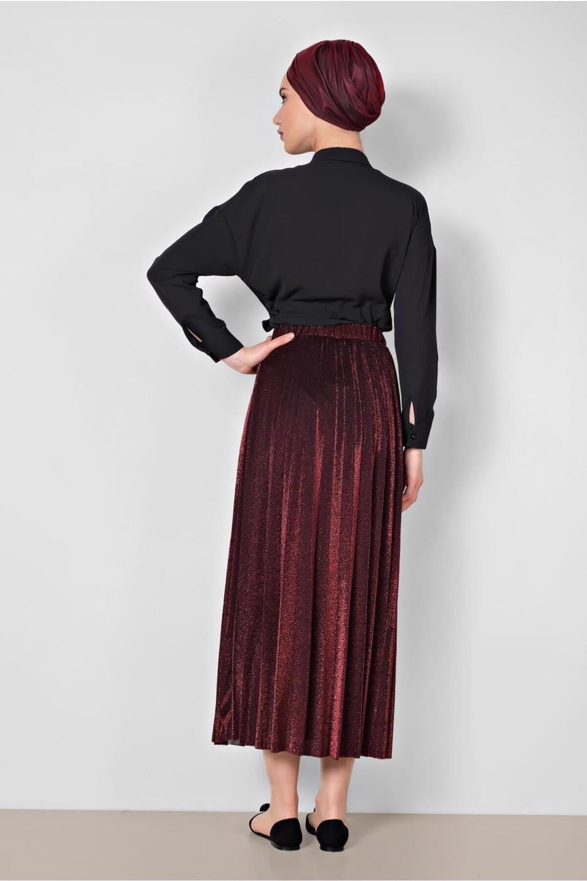 Women's Black (black-purple) Silvery Pleated Skirt 6360 20yetktr6360