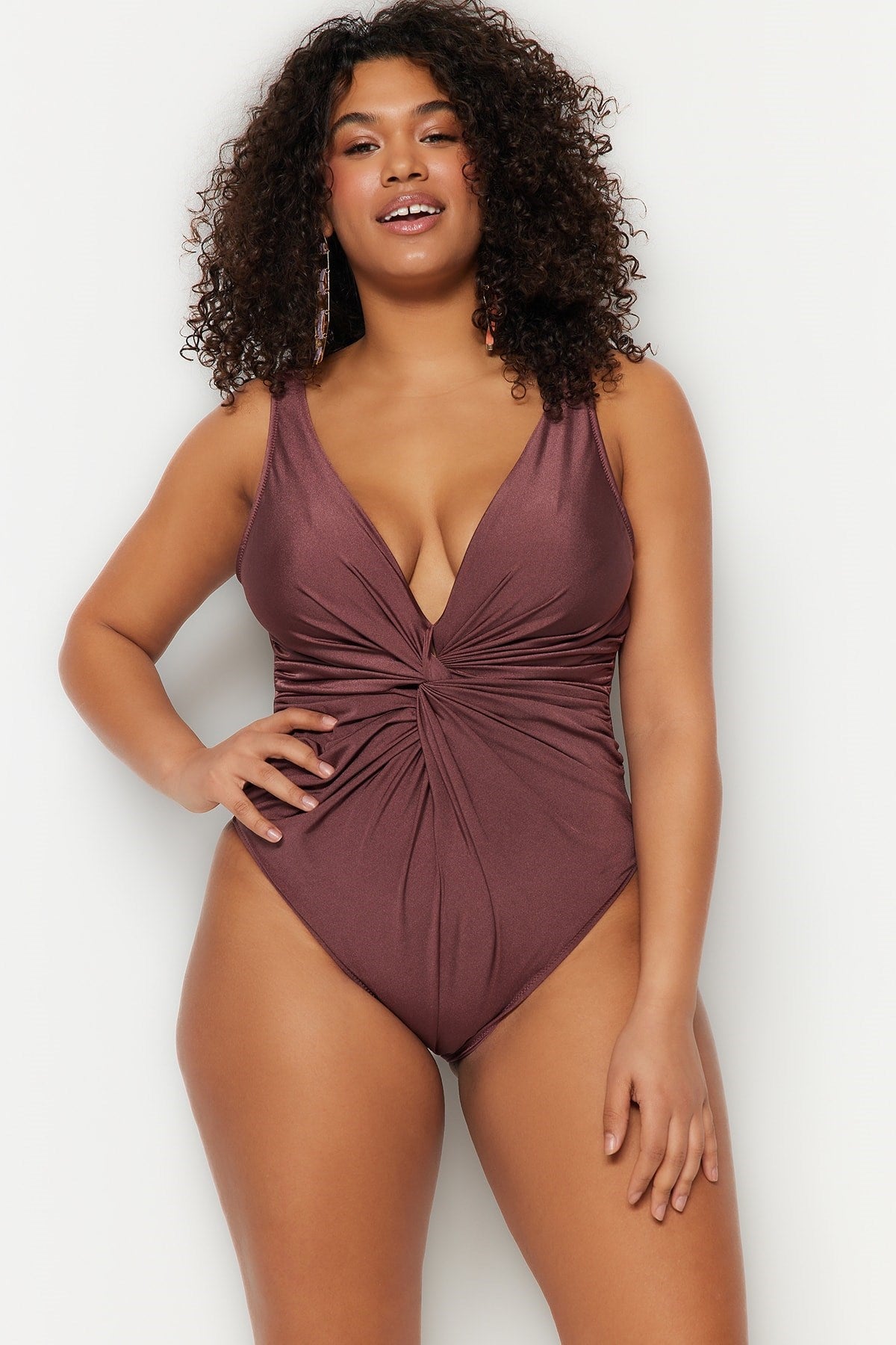 Brown Knot Detailed Swimsuit Tbbss23am00005