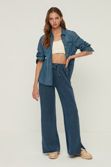 Indigo Aging/pale Effect Wide Leg/wide Leg Regular Waist Thin Knitted Tracksuit Bottoms Twoaw22ea042